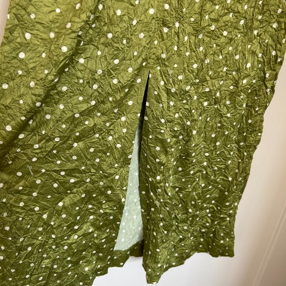 NWT Ganni Satin V-Neck Maxi Dress Sz 38 Going Green Cut-out Shoulder Front Slit - Picture 7 of 12